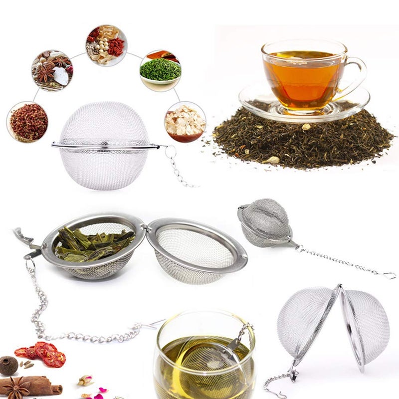 SHUO 2pcs Stainless Steel Tea Strainer Mesh Tea ball Filter Net Round With Chain - Image 5
